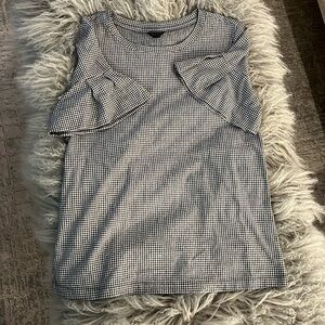 Ann Taylor Gingham Checkered Ruffle Sleeve Tee